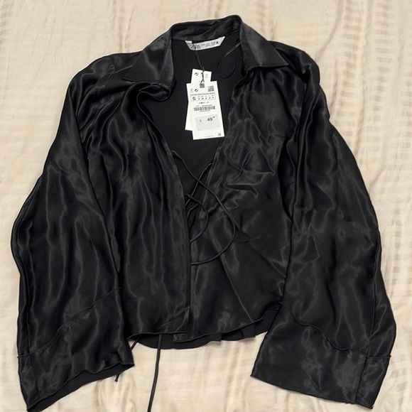 ZARA Satin Double Tie Blouse - Picture 1 of 2
